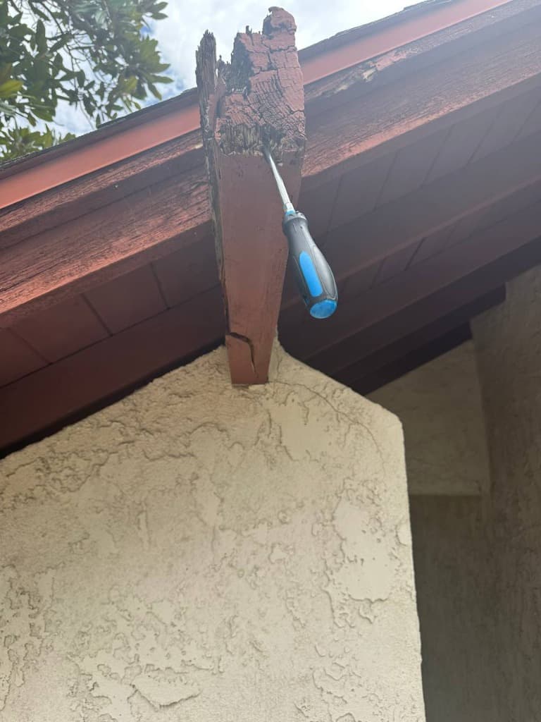 Rotted cantilevered outrigger beam supporting the balcony corner